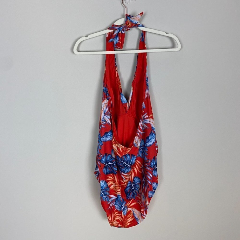 Evri‎ Twist Front Halter One Piece Swimsuit Floral Womens 1X Red Hawaiian - Picture 7 of 10